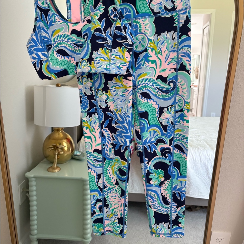 Lilly Pulitzer Navy Leggings with Blue, Green & Pink Paisley Print